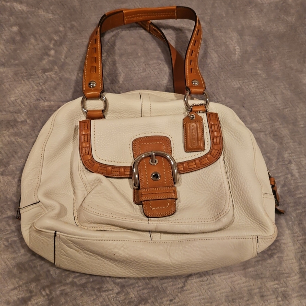 Coach White and Tan Leather Handbag